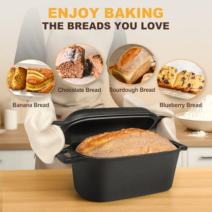 7QT Oval Dutch Oven for Sourdough Bread Baking, Pre-Seasoned Cast Iron Bread Pan with Lid, Even Heat Distribution for Homemade Bread