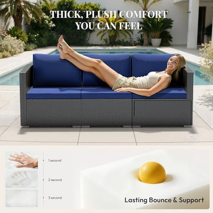 WWR Patio Furniture Set 5 Piece - Wide Armrests - All-Weather Wicker Rattan Outdoor Patio Conversation Couch Sets, Modular Sectional Sofa for Garden, Patio, Poolside, Backyard, Balcony, Porch