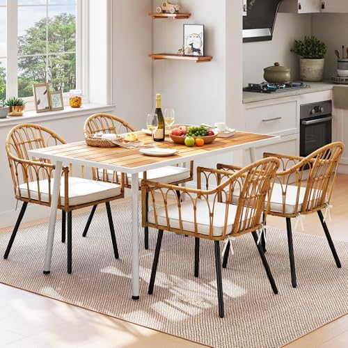 YITAHOME Outdoor Patio Dining Set 5pcs 59" Outdoor Table and Chairs Patio Dining Furniture Sets for 4/6 with Umbrella Hole Outdoor Dining Table Set for Garden Lawn Porch Indoor Brown