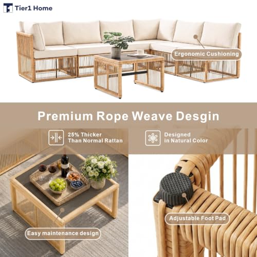 7 Piece Outdoor Small Patio Furniture Set, Wicker Sectional Furniture Set