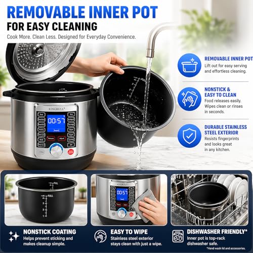 KINGBULL 14-in-1 Electric Pressure Cooker 6 Quart, Stainless Steel Multi Cooker with LCD Display, Slow Cooker, Rice Cooker, Steamer, Sauté, Yogurt Maker, Warmer, DIY Mode, Black