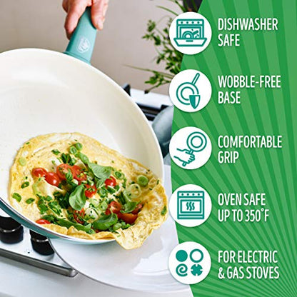 GreenLife Soft Grip Healthy Ceramic Nonstick 12 Piece Cookware Pots and Pans Set, PFAS-Free, Dishwasher Safe, Turquoise
