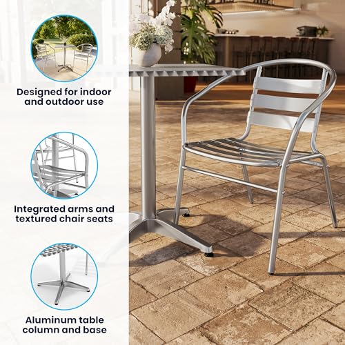 Flash Furniture Lila 31.5'' Square Aluminum Indoor-Outdoor Table Set with 2 Slat Back Chairs