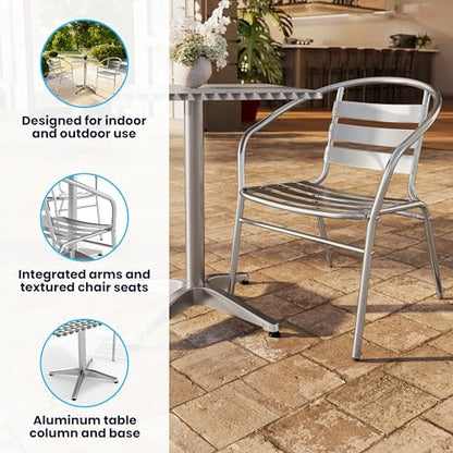 Flash Furniture Lila 31.5'' Square Aluminum Indoor-Outdoor Table Set with 2 Slat Back Chairs