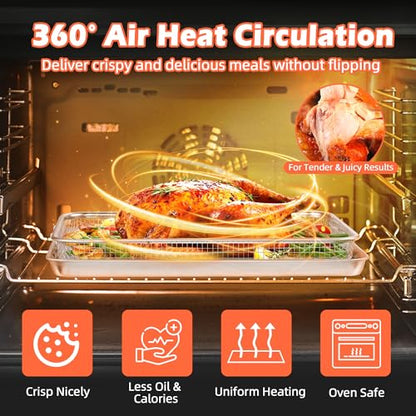 TeamFar Air Fryer Basket for Oven, 2 Set Stainless Steel Air Fryer Basket and Tray, 16”x12” Oven Air Fryer Rack with Baking Pan for Cooking Baking Broiling Grilling, Heavy Duty & Dishwasher Safe