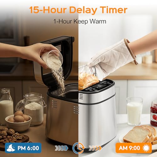 LCKSMAL 2.5LB Bread Maker with Built-in Electronic Scale, 25-in-1 Bread Machine, Beginner-Friendly with Adjustable Baking & Fermentation, Non-Stick Easy-Clean Pan, Quiet, 15H Delay, Recipes, White