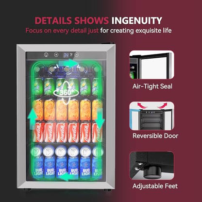 Icyglee 4.5 Cu.ft Beverage Refrigerator Cooler, 145 Can Mini Fridge with Digital Temperature Display for Soda Beer Wine, Freestanding beverage fridge with Adjustable Shelving for Home Office Bar