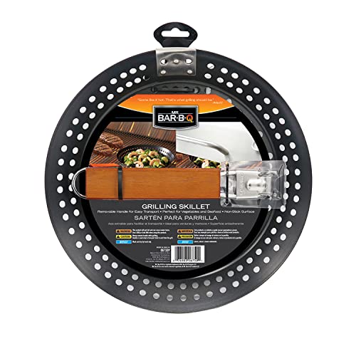 12" Non-Stick Grilling Skillet with Removable Handle - Large Grill Pan & Deep Fryer Strainer Basket for Seafood & Vegetables - Indoor & Outdoor BBQ Grill & Restaurant Use by Mr. Bar-B-Q 06750X