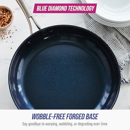 Blue Diamond Cookware Hard Anodized Ceramic Nonstick, 10 Piece Cookware Pots and Pans Set, Non-Toxic PFAS-Free, Dishwasher and Oven Safe, Durable, Even Heating, Metal Utensil Safe, Gray