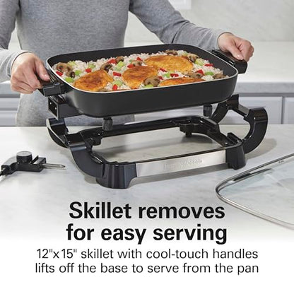 Hamilton Beach Durathon Reversible Ceramic Skillet, 12"x15" Removable Reversible Pan, R25824 (Renewed)