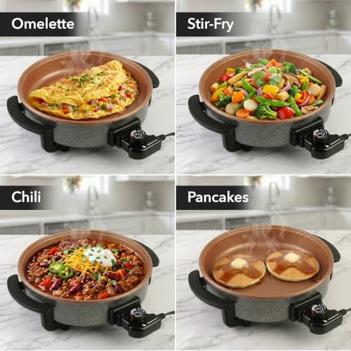 OVENTE Round Electric Skillet, 11.5" Nonstick Frying Pan, Copper SK11112CO