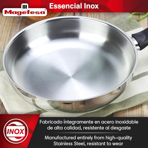 Magefesa Essencial Inox 7-Inch Stainless Steel Frying Pan, Silver, No Coating or Nonstick, Eco-Friendly, Compatible with All Stovetops Including Induction