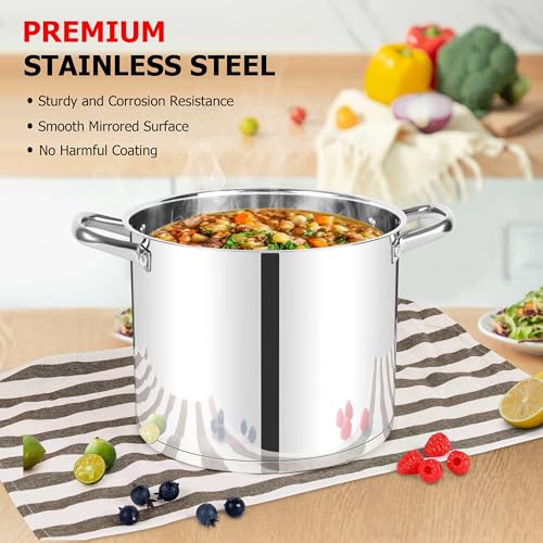 LIANYU 12 QT Stock Pot with Lid, 12 Quart Stainless Steel Large Tall Soup Pot for Cooking, Big Deep Stockpot with Visible Lid, Tri-ply Heavy Duty Stockpot for Induction, Stoves, Gas