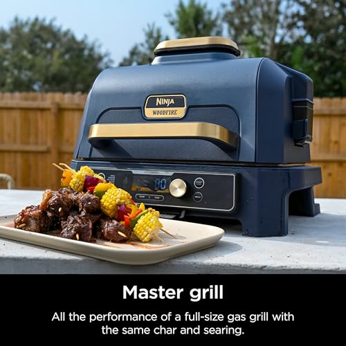 Ninja Woodfire Pro Connect XL Outdoor Grill & Smoker | Bluetooth, App Enabled | 7-in-1 Grill, BBQ Smoker, Outdoor Air Fryer | Woodfire Technology | Built-In Thermometer | Black & Gold | OG951BK1