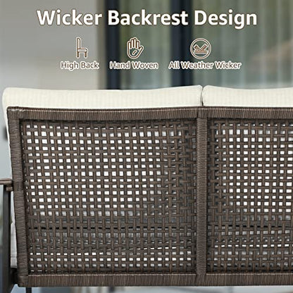 NATURAL EXPRESSIONS Patio Outdoor Loveseat, Wicker Back, Woodgrain Armrest