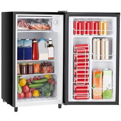 Sweetcrispy 3.2 Cu.Ft Mini Fridge with Freezer, 2 Door Small Refrigerator with Adjustable Thermostat Energy-efficient Low Noise, Compact Fridge for Bedroom, Office, Dorm, Black