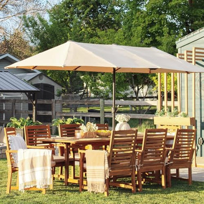PHI VILLA 7pc Outdoor Dining Set, Expandable Wood Table w/Umbrella Hole