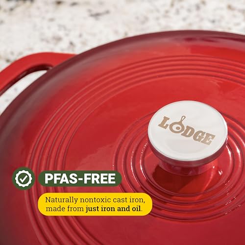Lodge Essential Enamel Braiser 3.5 Quart - Refrigerator- & Oven-Safe up to 500° F - Heat-Retaining, Induction-Safe & PFAS-Free Enamel Cookware - Island Spice Red