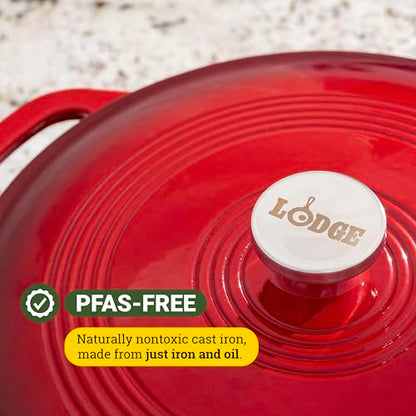 Lodge Essential Enamel Braiser 3.5 Quart - Refrigerator- & Oven-Safe up to 500° F - Heat-Retaining, Induction-Safe & PFAS-Free Enamel Cookware - Island Spice Red