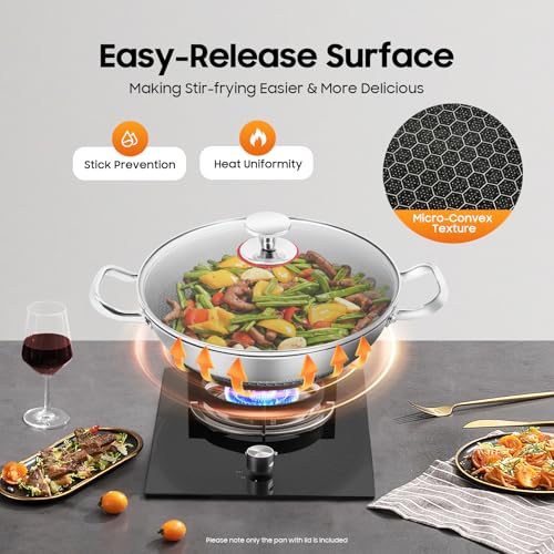 LKSNBDR 13 Inch Non Stick Frying Pans, Stainless Steel Pan With Cooking Lid, Large Cooking Fry Pans Induction Cooking Pan with Handles on Both Sides, Dishwasher and Oven Safe, Anti Scratch