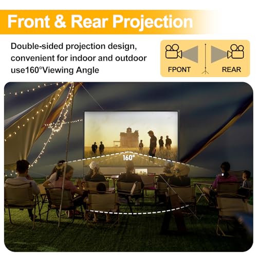 Outdoor Projector Screen with Stand, 120 inch Portable Projector Screen Stand with Elastic Rope Bar, Indoor 16:9 4K HD Wrinkle-Free Front Rear Projection Screen with Carry Bag for Movie Night Camping