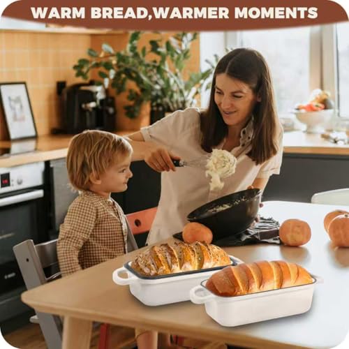 Articasting Cast Iron Bread Loaf Pan with Lid, Loaf Pans for Baking Bread 9x5, Enameled Bread Pans for Homemade Bread, Sourdough, Set of 2, Cream