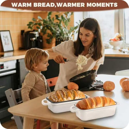 Articasting Cast Iron Bread Loaf Pan with Lid, Loaf Pans for Baking Bread 9x5, Enameled Bread Pans for Homemade Bread, Sourdough, Set of 2, Cream
