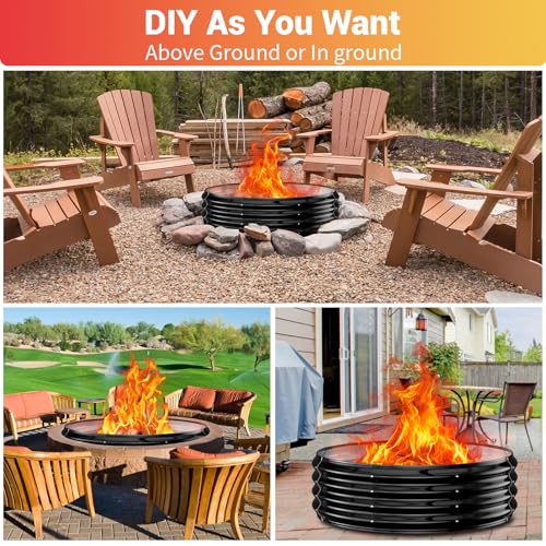60 Inch Extra Large Fire Pit Ring for Outside, Heavy Duty Wood Burning Firepits & Outdoor Fireplace,12'' Tall High Heat Resistant Fire Bowl Galvanized Steel Portable for Backyard Bonfire,Patio,Camping