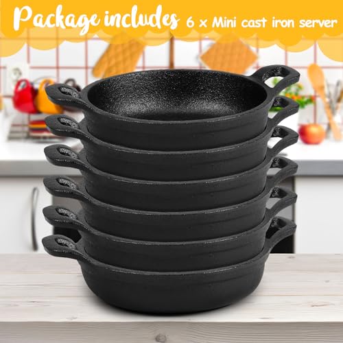 Ziliny Mini Cast Iron Skillets 5 x 5 x 1.3 Inch Cast Iron Pan Small Ramekin Set Black Casserole Dish Cookware Oven Safe Mini Skillets for Kitchen Indoor Outdoor Picnic (6 Pack)