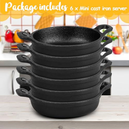 Ziliny Mini Cast Iron Skillets 5 x 5 x 1.3 Inch Cast Iron Pan Small Ramekin Set Black Casserole Dish Cookware Oven Safe Mini Skillets for Kitchen Indoor Outdoor Picnic (6 Pack)
