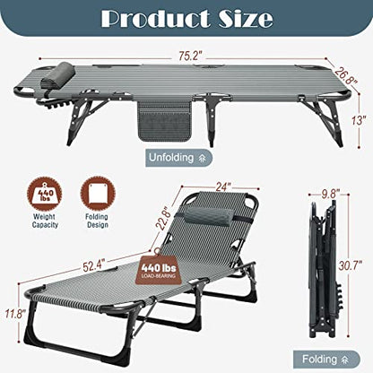 DoCred Chaise Lounge Chair, 5-Position Folding Outdoor Lounge Chair