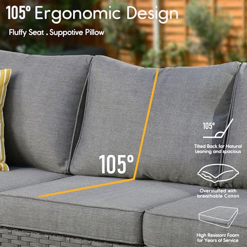 HOOOWOOO 11 Piece Patio Sectional Furniture Set with Fire Pit Table,Modern Wicker Outdoor Conversation Sofa Sets,Weather Resistant Modular L Shaped Outside Couch Swivel Chair Set(Charcoal Grey)
