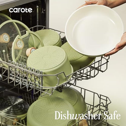 CAROTE 25-Piece Ceramic Cookware Set, Nonstick Pots and Pans Set with Detachable Handle, Non-Toxic Kitchen Cooking Set, Dishwasher & Oven Safe, Induction Compatible, PFAS Free
