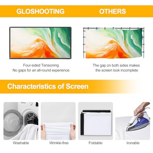 Outdoor Projector Screen with Stand, 120 inch Portable Projector Screen Stand with Elastic Rope Bar, Indoor 16:9 4K HD Wrinkle-Free Front Rear Projection Screen with Carry Bag for Movie Night Camping