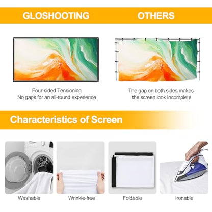 Outdoor Projector Screen with Stand, 120 inch Portable Projector Screen Stand with Elastic Rope Bar, Indoor 16:9 4K HD Wrinkle-Free Front Rear Projection Screen with Carry Bag for Movie Night Camping