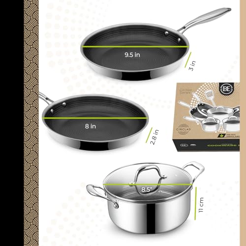 BE | LIVING Circlad Series 12 Piece Cookware Set PFAS-Free Nonstick Hybrid Non-Stick Pattern Induction Compatible Durable & Easy to Clean