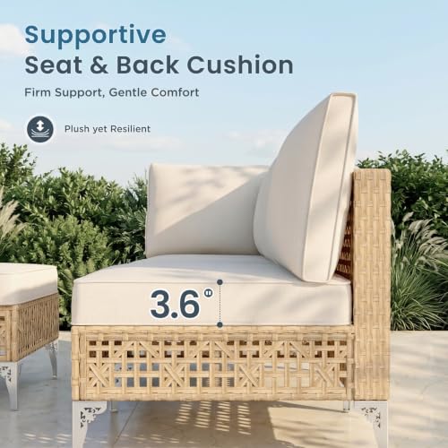 PHI VILLA Wicker Patio Sectional Furniture Set, 7-Seat, Rattan Weave, Beige
