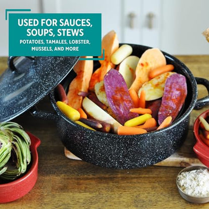 Mirro 4.5 Quart Traditional Vintage Style Black Speckled Enamel on Steel Dutch Oven with Lid, (MIR-10701)