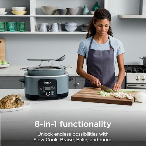 Ninja® 14-in-1 PossibleCooker™ PRO | 8.5qt, Sous Vide, Proof, Bake, & Steam Multicooker | Slow Cooker, Dutch Oven | Glass Lid & Integrated Spoon | Nonstick, Oven Safe Pot 500°F | Sea Salt Gray |MC1001