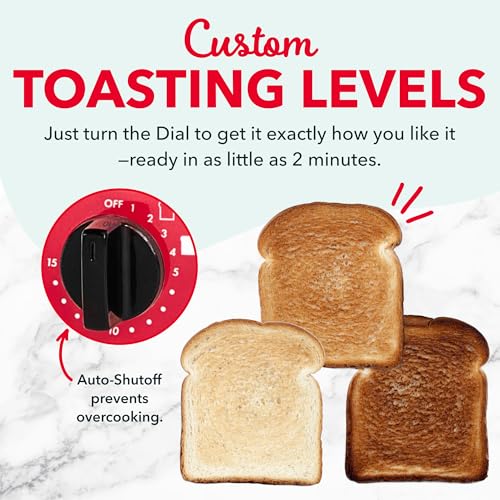 Dash Mini Toaster Oven | Small Toaster Oven for Dorms, Apartments, & Small Kitchens, Adjustable Timer Dial with Auto Shutoff, Removable Cooking Tray & Crumb Catch, Red
