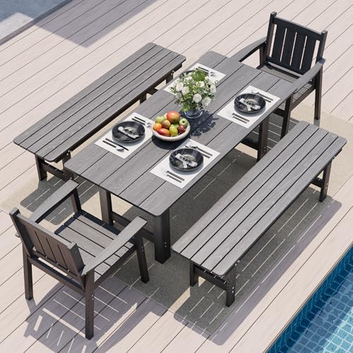 Pamapic Patio Dining Table Set, 5-Piece Outdoor Dining Set for 6, Grey