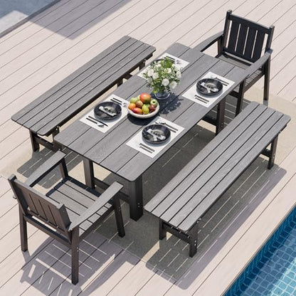 Pamapic Patio Dining Table Set, 5-Piece Outdoor Dining Set for 6, Grey