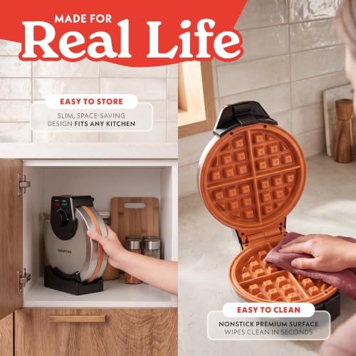 Gourmia Belgian Waffle Maker - Nonstick Cooking Plates, Stainless Steel
