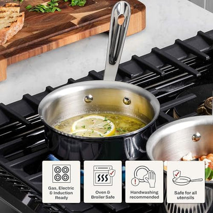 All-Clad D3® Stainless Steel 1 Quart Sauce Pan Covered- Made in the USA- The Original Bonded Professional Cookware- Oven Safe & Induction Compatible