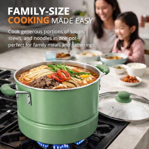 Alpine Cuisine 12-Quart Stock Pot with Lid, Aluminum Cooking Pot with Gray Ceramic Nonstick Coating for Soup, Pasta & Stews, Watercress Green