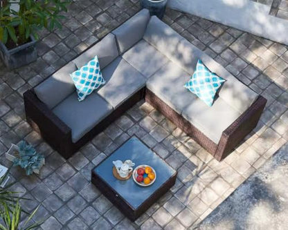 HOMEZILLIONS 6 Piece Outdoor Patio Furniture Sets, Modular Wicker Sectional Patio Furniture with Tempered Glass Coffee Table, Outdoor Sectional Sofa Set for Backyard, Poolside, Deck