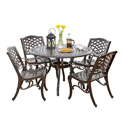 Christopher Knight Home Hallandale Outdoor Cast Aluminum Dining Set for Patio or Deck, 5-Pcs Set, Hammered Bronze