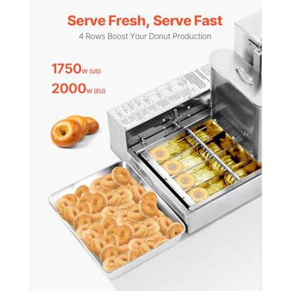 Happybuy Commercial Automatic Donuts Machine: 4-Row, High-Powered Doughnut Maker! Produces 240 PCS/HOUR. Equipped with Intelligent Control and Made of Stainless Steel