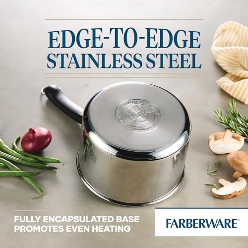 Farberware Brilliance Stainless Steel Saucepan/Saucepot with Glass Lid, 3 Quart, Dishwasher Safe and Induction Ready, Compatible with All Cooktops, Stainless Steel Kitchenware