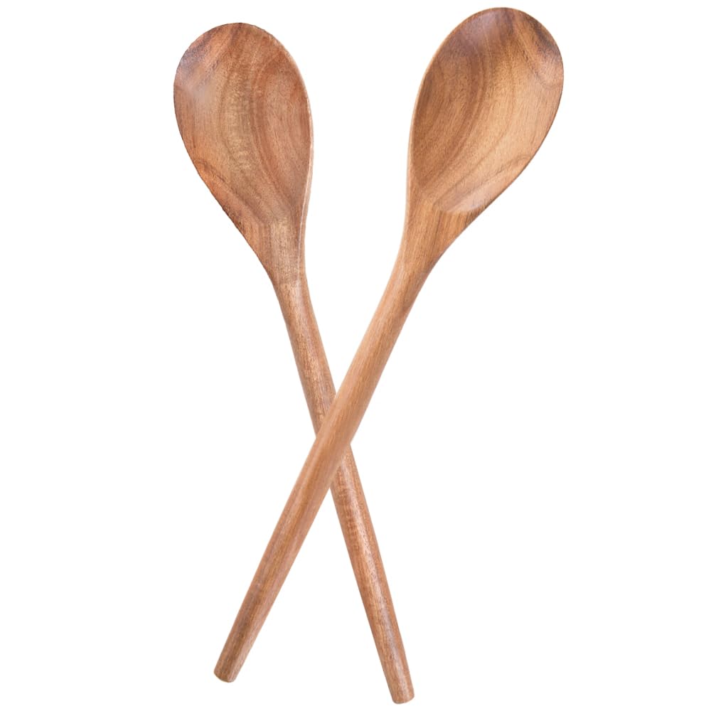 MornHalo 2PCS Acacia Wooden Spoons For Cooking-14 Inch Smooth Finish Cooking Spoons-Comfortable Grip Wood Spoons for Cooking - Non-Stick Cooking Utensils (Cooking Spoons 2pcs)